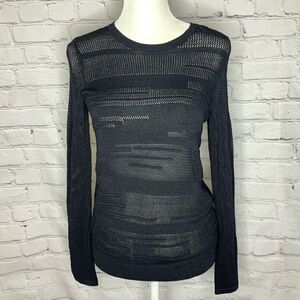 VINCE Black open knit variegated long sleeve sweater